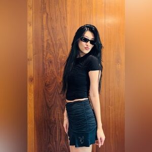 Sexy Black Ruched Pacsun Playboy Mini Skirt